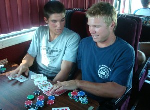 Drew Maggi and Matt Valaika at the poker table