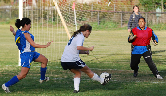Channel Islands goalie Maria Contreras made a save on Mckenzie Scarborough's shot in the first half