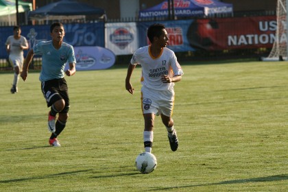 Brandon Sanchez of the Santa Barbara Soccer Club's U16 team scored two goals in a 4-2 win over Crossfire Premier of Washington.