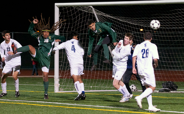 Santa Barbara High was active in front of San Marcos' goal for much of the night on Thursday.