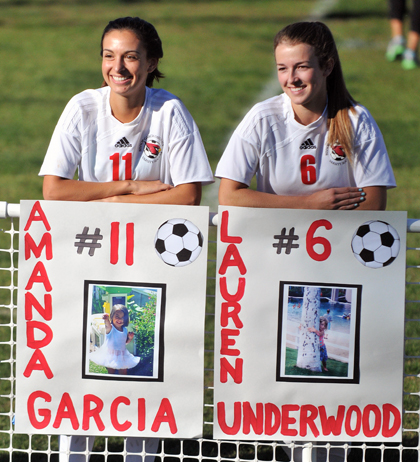 Amanda Garcia and Lauren Underwood were two of seven seniors honored on Senior Day by Bishop Diego on Thursday.