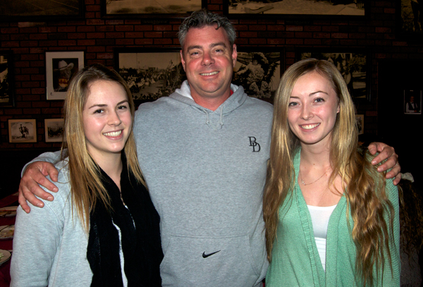 Bishop Diego's Josie McCoy, head coach Jeff Burich, and Greer Shull attended a Santa Barbara Athletic Round Table press luncheon soon after winning Bishop Diego's first league title in girls basketball since 1984.