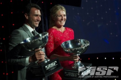2012 World Champions Joel Parkinson and Stephanie Gilmore at last night's ASP Awards Banquet. (ASP Photo)