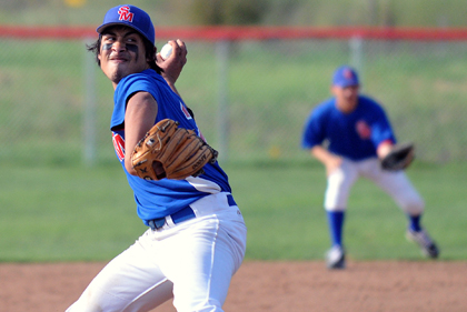 San Marcos' Isaac Rodriguez winds up before throwing to the plate on Tuesday.