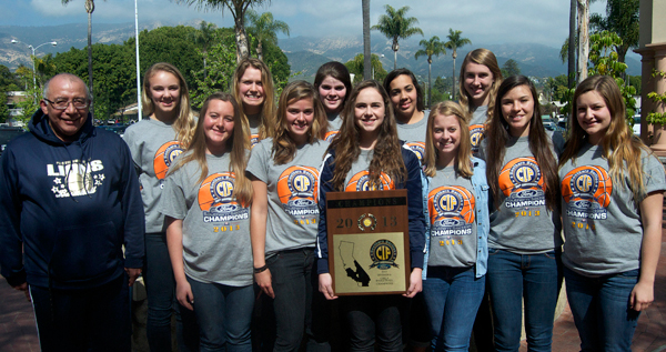 Providence Hall's CIF champion girls basketball team attended Monday's press luncheon with CIF plaque in hand