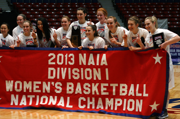Led by head coach Kirsten Moore, Westmont's women's basketball team won the program's first National Championship in 2013. (Westmont Athletics Photo)