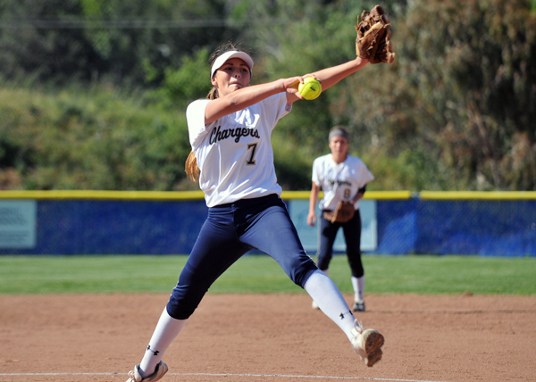 Dos Pueblos' Lani Evans makes a delivery to the plate during Thursday's win over San Marcos. (Presidio Sports Photo)