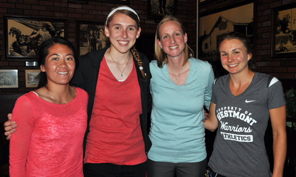 The Westmont coaching staff with Sydney Hedges. From L to R: Selena Ho, Hedges, Kirsten Moore, and Emilie Johnson.