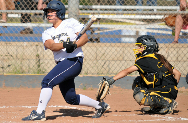 Dos Pueblos' Agnetta Cleland fouls off a pitch in Thursday's game. 