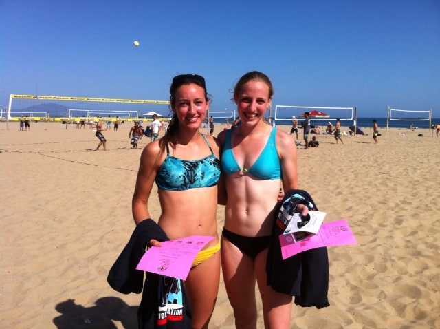 Anika Wilson, left, and Kristen Mead won the Santa Barbara Women's AA beach volleyball tournament at East Beach.