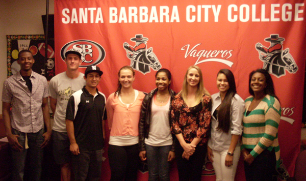 The eight SBCC athletes at a signing ceremony on Wednesday