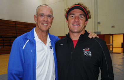 New SBCC women's swimming coach, Brian "Chuckie" Roth, right, with UCSB head swimming coach Gregg Wilson.