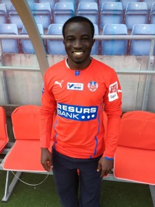 Ema Boateng wearing the jersey of his new team, Helsingborg IF, of Sweden.