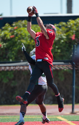 Jacob Arnell catches one of his two touchdowns during SBCC's 47-10 win over East L.A.