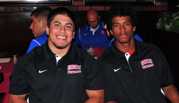 SBCC football players Daniel Gonzalez and Jarred Evans were praised for their play on Saturday by coach Craig Moropoulos during Monday's Round Table press. luncheon.
