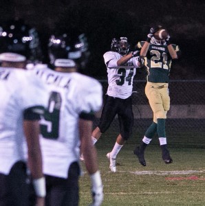 Santa Barbara High's Russell Endholm makes an interception before the half against Pacifica. (Photo Wade the Giant)