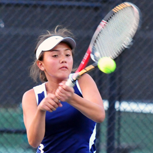 Dos Pueblos' KC Egger, pictured, partnered with teammate Katie Yang to win the league doubles championship.