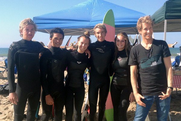 A few SMHS surfers with coach Bailey Platt