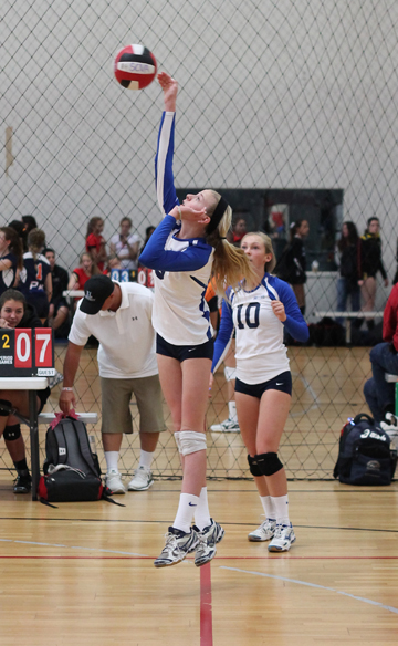 Caylin Zimmerman reaches high for a spike during a recent SCVA Qualifying Tournament.