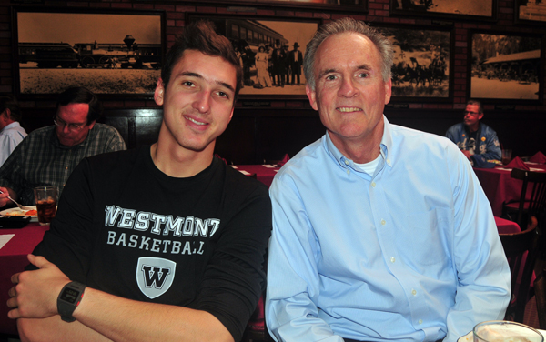 Athlete of the Week CJ Miller with Westmont Head Coach John Moore at Harry's on Monday. The Warriors are coming off a big win on Saturday over rival Biola.