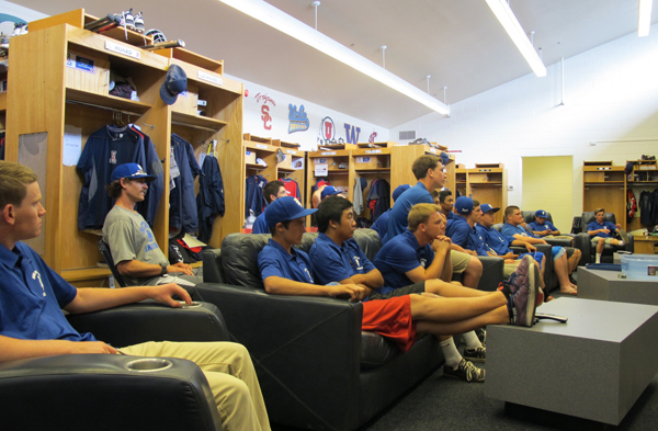 The Royals enjoying the comforts the Arizona Wildcats' clubhouse.
