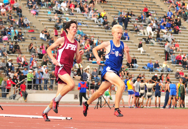 Ryan Sorensen of San Marcos runs in the distance medley relay at the Easter Relays