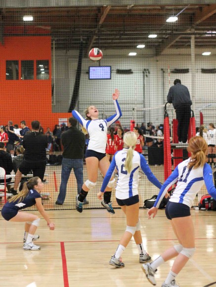 Erika Foreman goes up for a spike for the SBVC's 13-Blue team