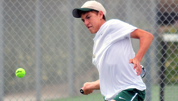Santa Barbara High's Harry DeBoer zeroes in on a forehand on Tuesday. (Megan Genovese Photos)