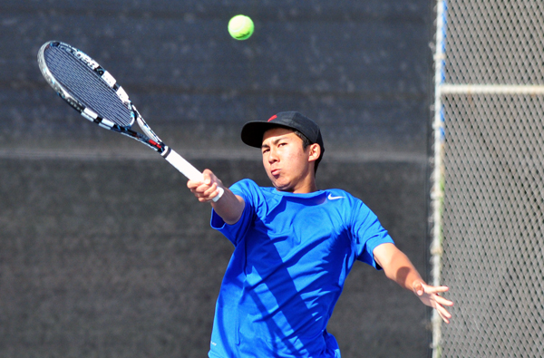 Kento Perera of San Marcos lost only one game in sweeping his three singles sets against Santa Barbara.