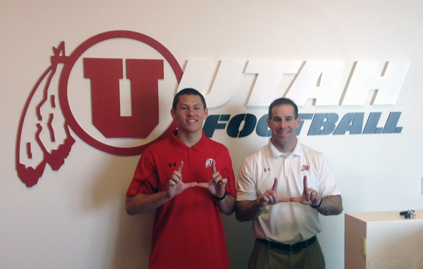 Thomas Lash with Utah Recruiting Coordinator Morgan Scalley.