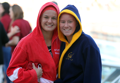 Stanford's Kiley Neushul and Cal's Tiera Schroeder - former teammates in high school and club.