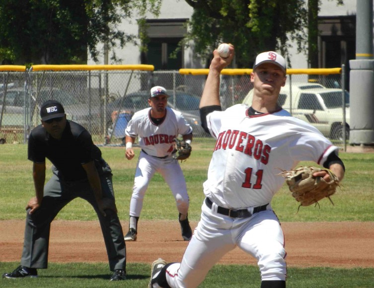Justin Bruce pitched seven strong innings for the Vaqueros.