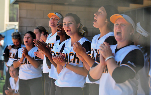 The Long Beach State dugout maintained its energy after falling behind 6-0.