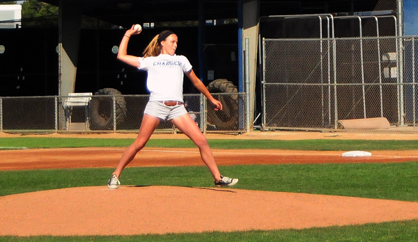 Buie threw a strike off the mound at UCSB's baseball stadium.