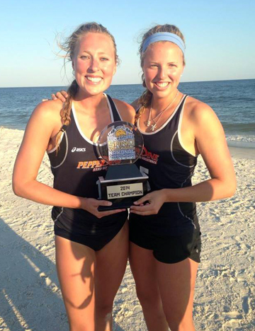 Dos Pueblos alumni Caitlin Racich, left, and Taylor Racich, right, won a national championship in NCAA sand volleyball.