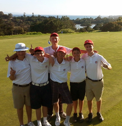 San Marcos' golf team celebrates a Channel League Championship at Montecito Country Club on Thursday.