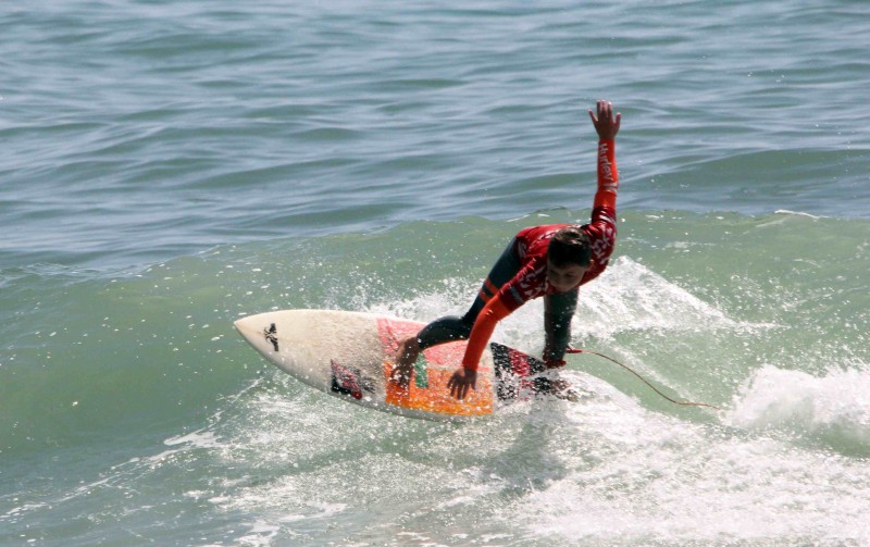 Hamilton Jacobs cuts back on a wave during the NSSA Gold Coast Conference meet at C Street in Ventura.