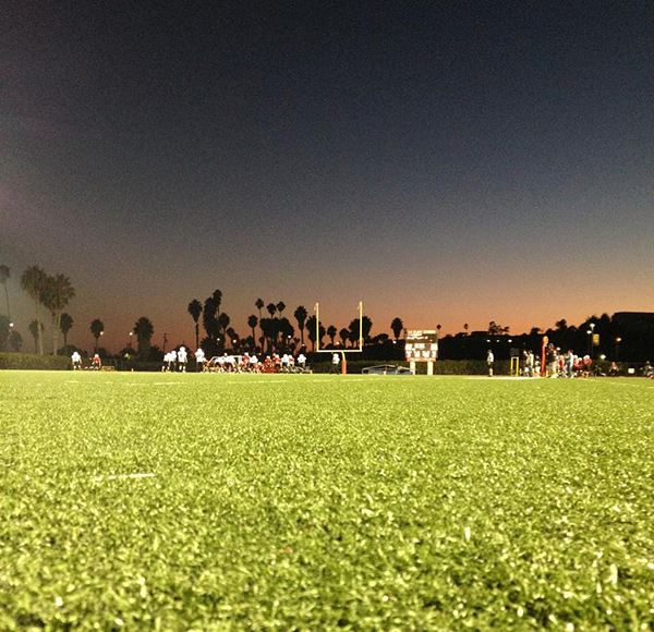 The sun sets over La Playa Stadium during the D3 game between the Falcons and the Saints.