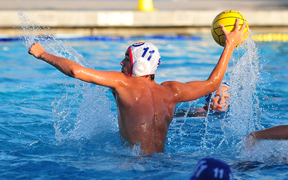San Marcos' Spencer Wood fires a shot in the first half of Thursday's match against Dana Hills.