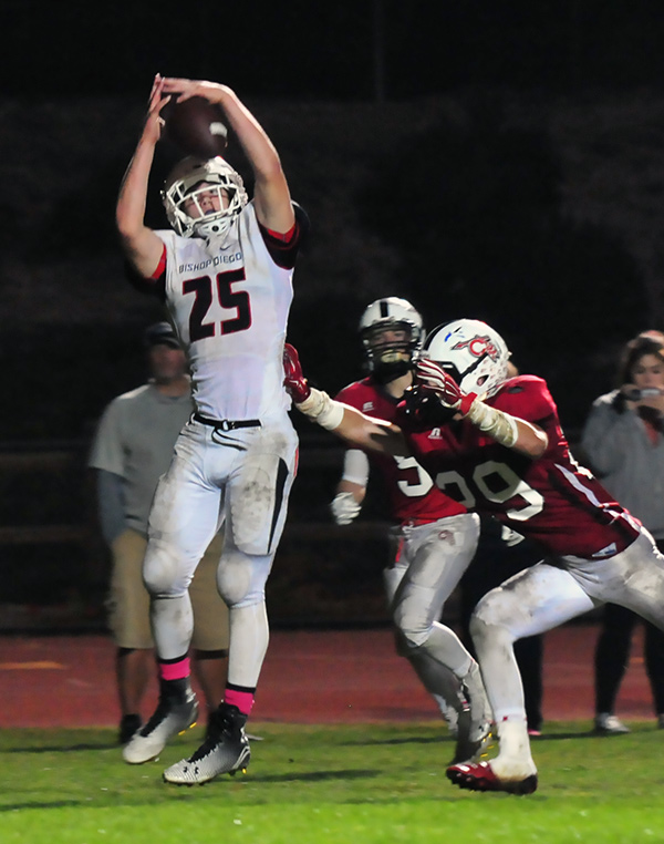 Bishop Diego's John Harris hauls in a touchdown pass from quarterback Spencer Stovesand in the third quarter.
