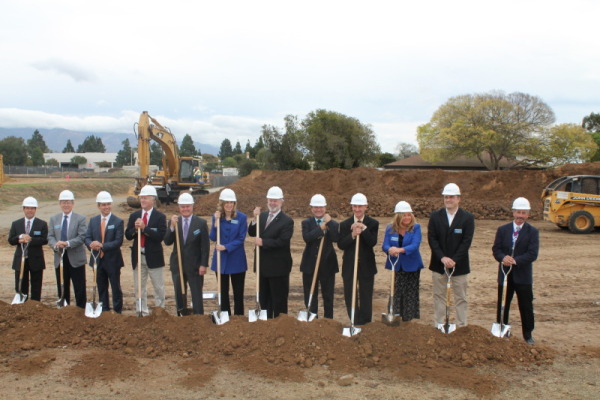 Board members of the Greater Santa Barbara Ice Skating Association, participate in a groundbreaking event at the future site of the Ice in Paradise arena on Santa Felicia Road in Goleta.  