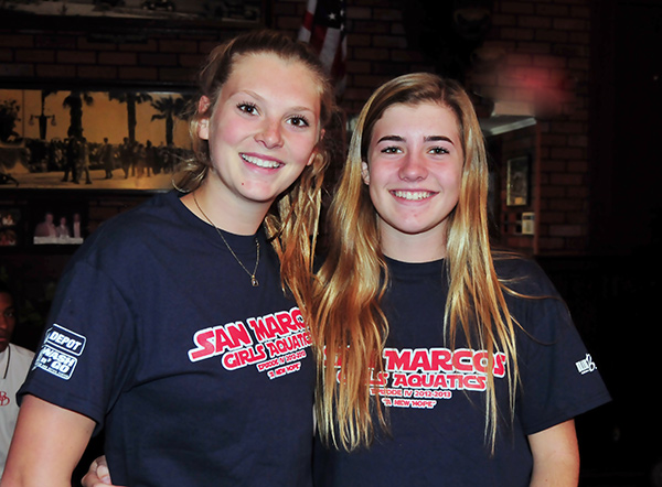 San Marcos senior captain goalie Jenna Phreaner, left, with freshman protege Sophia Trumbull.