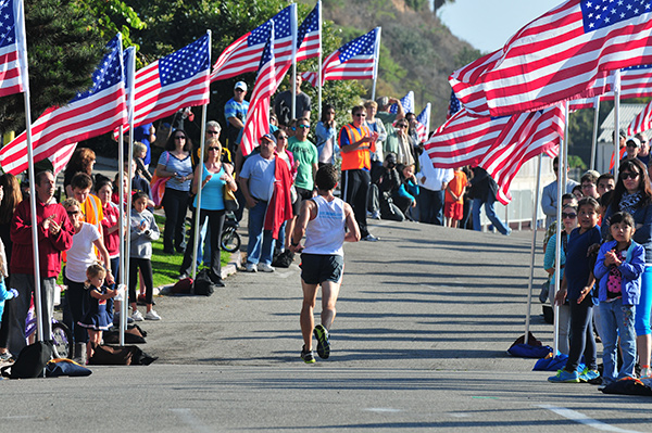 The Santa Barbara Marathon has turned into an annual celebration of Veterans Day. The final mile of the course, called The Veterans Mile, is lined with American Flags.