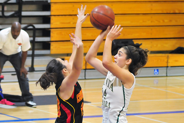 Kimberly Gebhardt takes a shot over a Bakersfield defender.