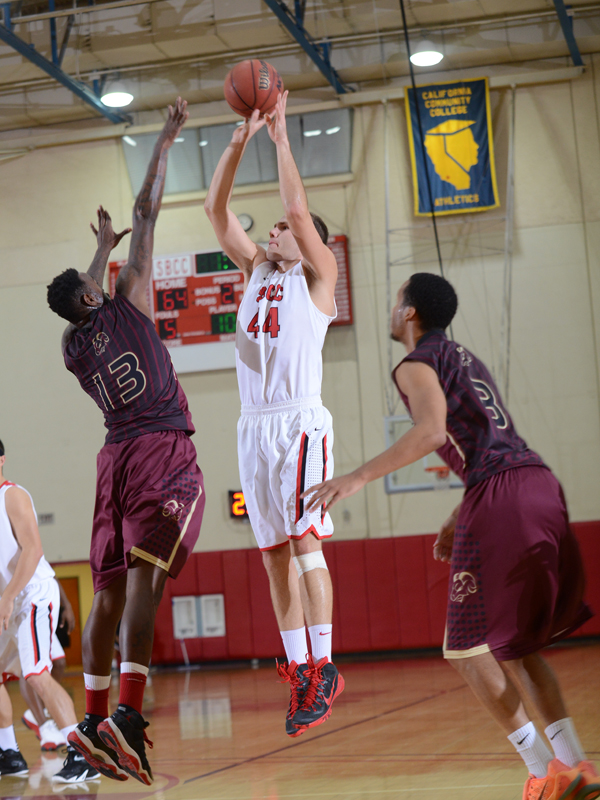 SBCC's Tommy Walker puts up a jump shot against Victor Valley in the final of the SBCC Classic