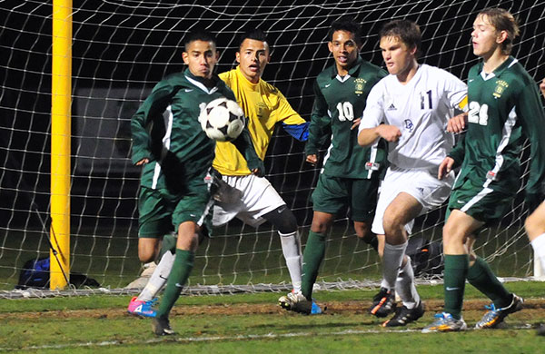 Angel Cervantes, in yellow jersey, and the Santa Barbara High defense had five shutouts in eight Channel League games.