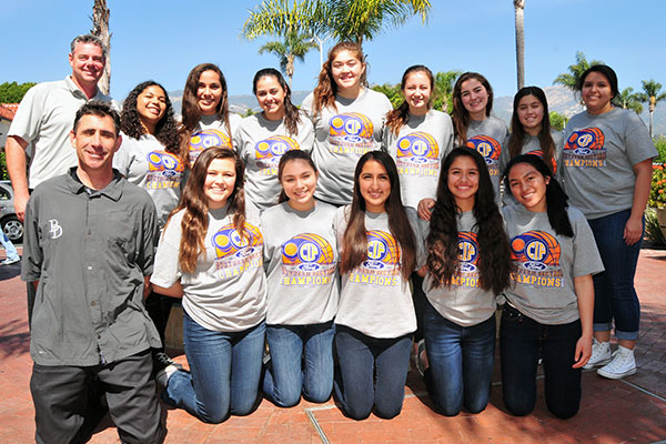 Burich, top left, with his CIF championship girls basketball team.