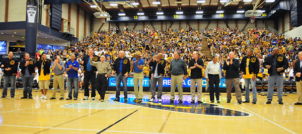 Members of the 1989-90 UCSB men's basketball team was honored on the court on Saturday.