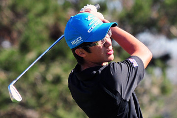 Jesse Yam, pictured teeing off on No. 17, placed second overall.
