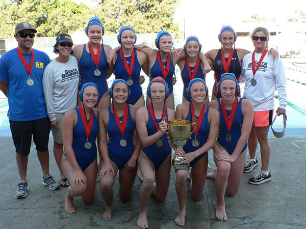 Santa Barbara Water Polo Club's 14U Girls Team takes a post-championship team photo. (Courtesy Photo)